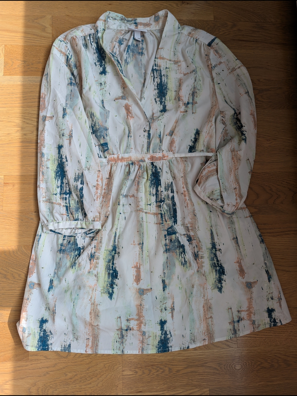 Maternity Abstract Brushstroke Print White Tunic Shirt